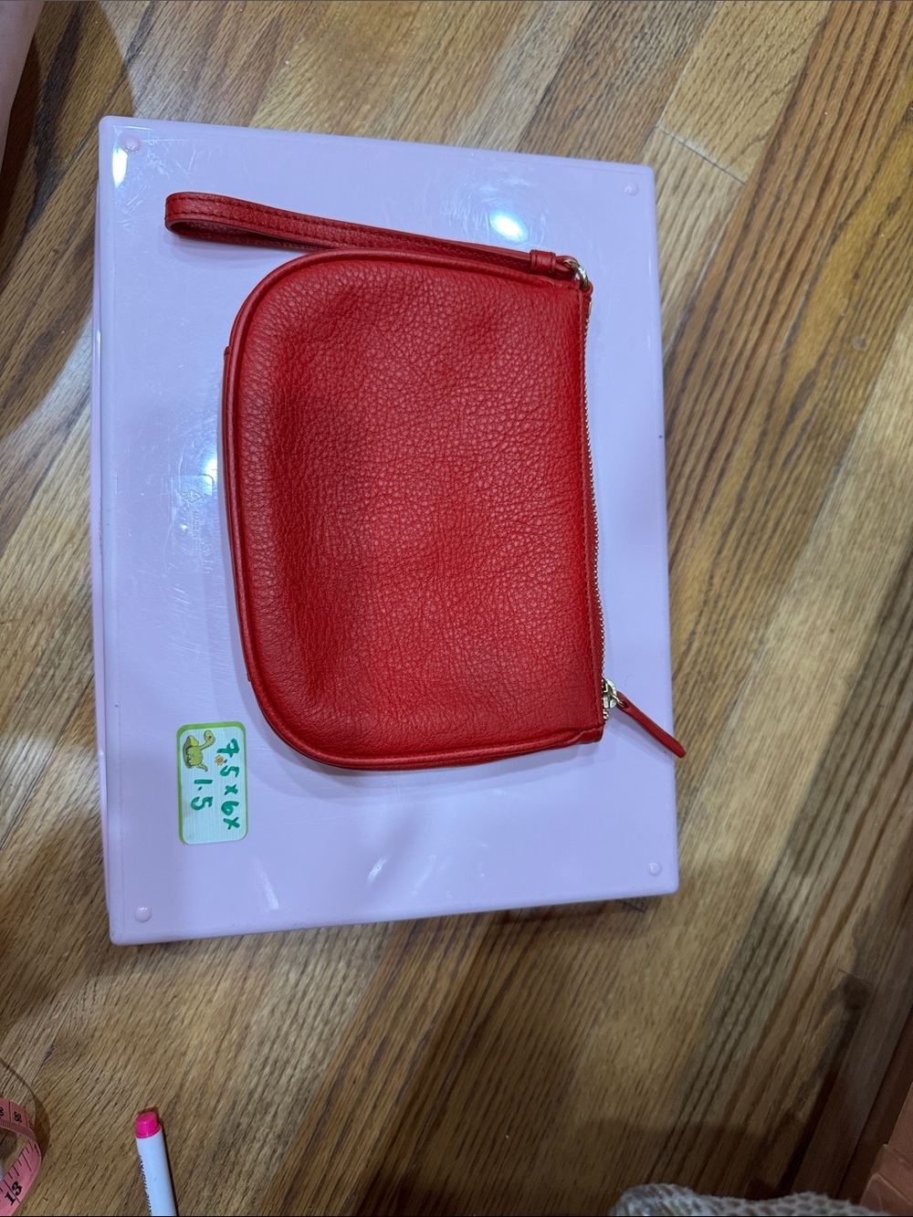 Red 100% Leather Wristlet Pouch Talbots